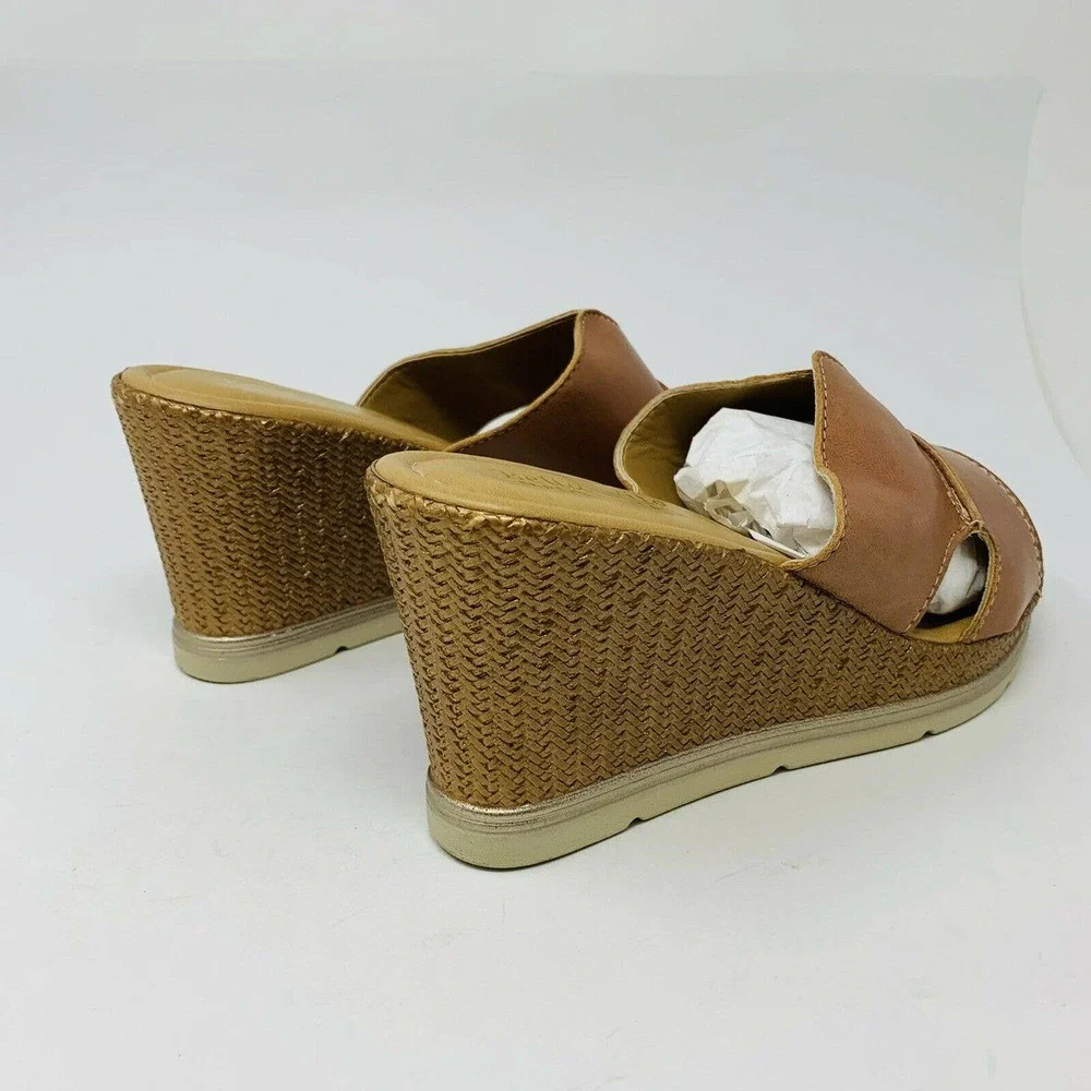 New Bella Vita Womans Sz 9M Brown Mules Wedges Made In Italy Leather NIB - Picture 6 of 7